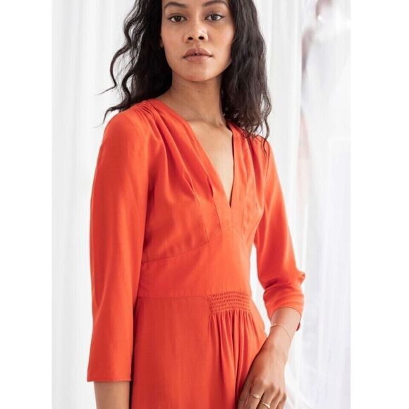 & Other Stories Dress Women's Size 0 Orange V Neck Midi Dress - Picture 4 of 14